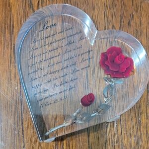 Heart-Shaped Acrylic Keepsake with Red Rose